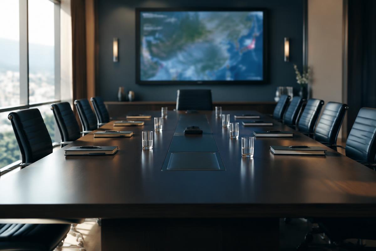 Executive boardroom prepared for a crisis management exercise